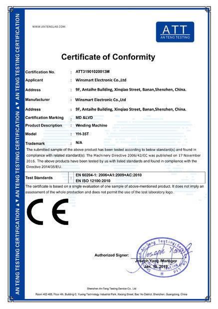Cina Winsmart Electronic Co.,Ltd Certificazioni